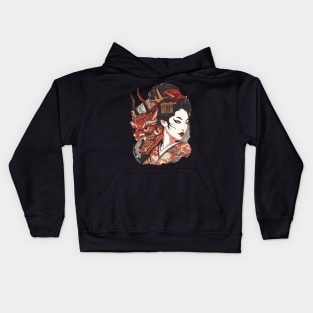 Japanese Woman Oni Dragon Kids Hoodie